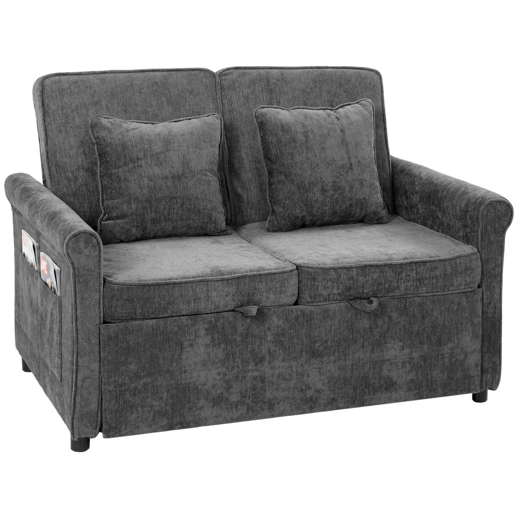 [AOSOM-83B-891V70DB] 2 Seater Chenille Sofa Bed 130 x 91 x 100cm