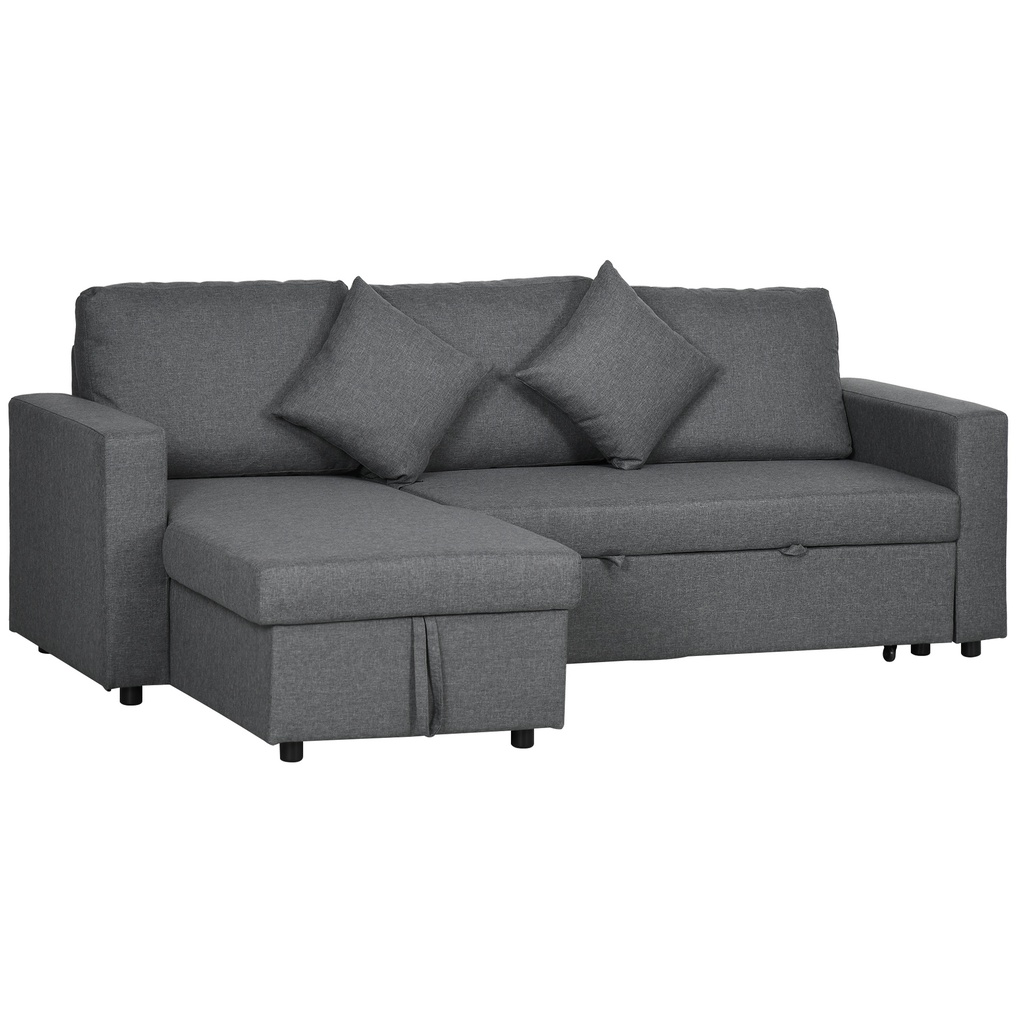 [AOSOM-839-468V71CG] 3 Seater Linen Sofa Bed 229 x 141.5 x 86cm, Dark Grey