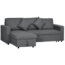 3 Seater Linen Sofa Bed 229 x 141.5 x 86cm, Dark Grey