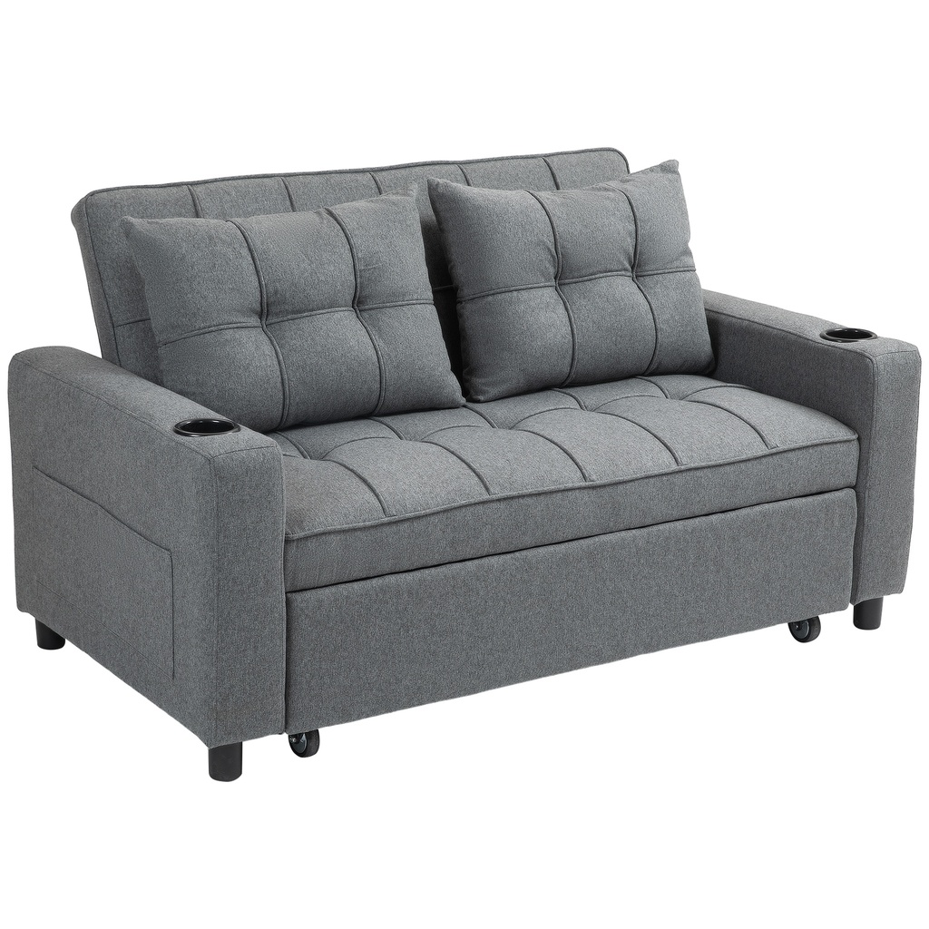 [AOSOM-83B-048V70CG] 2 Seater Linen Sofa Bed 157 x 90 x 91cm, Charcoal Grey