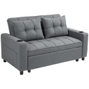 2 Seater Linen Sofa Bed 157 x 90 x 91cm, Charcoal Grey