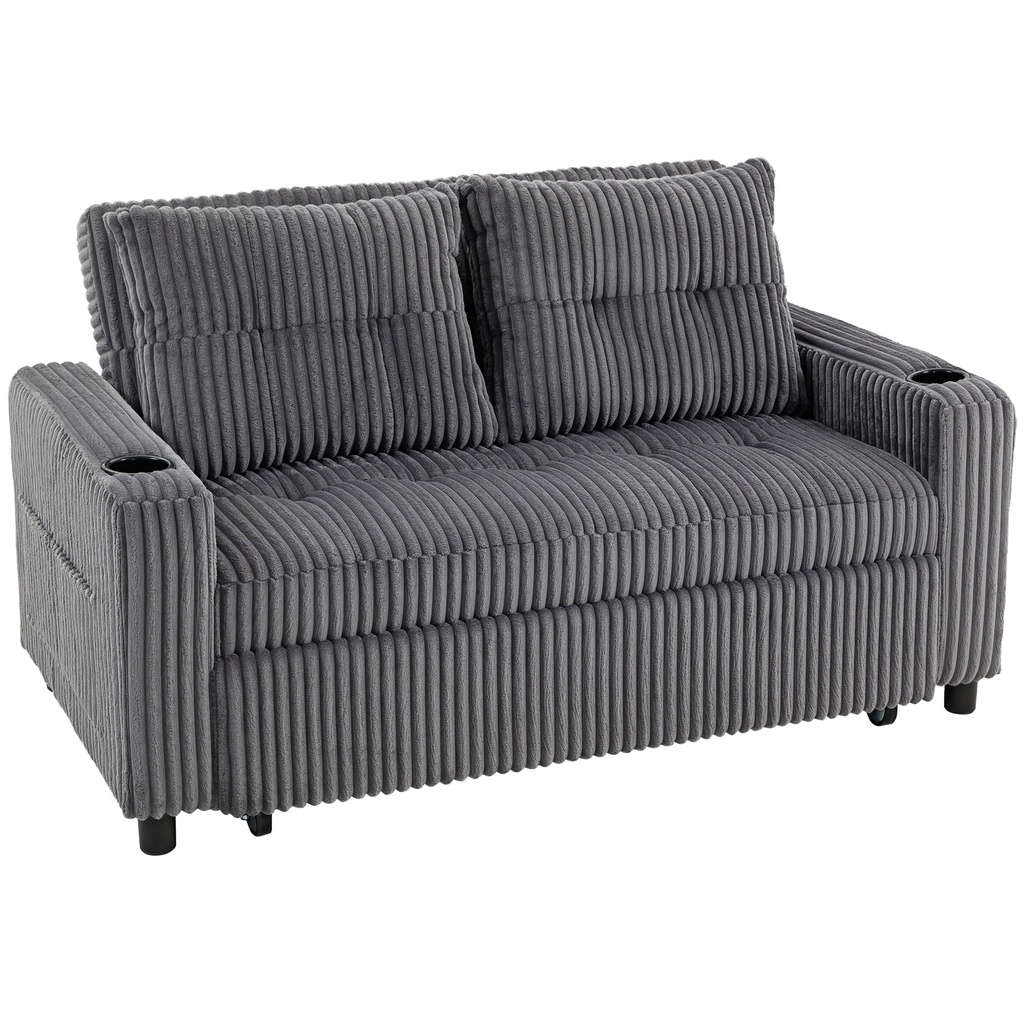 [AOSOM-83B-641V70CG] 2 Seater Corduroy Sofa Bed 157 x 90 x 91cm