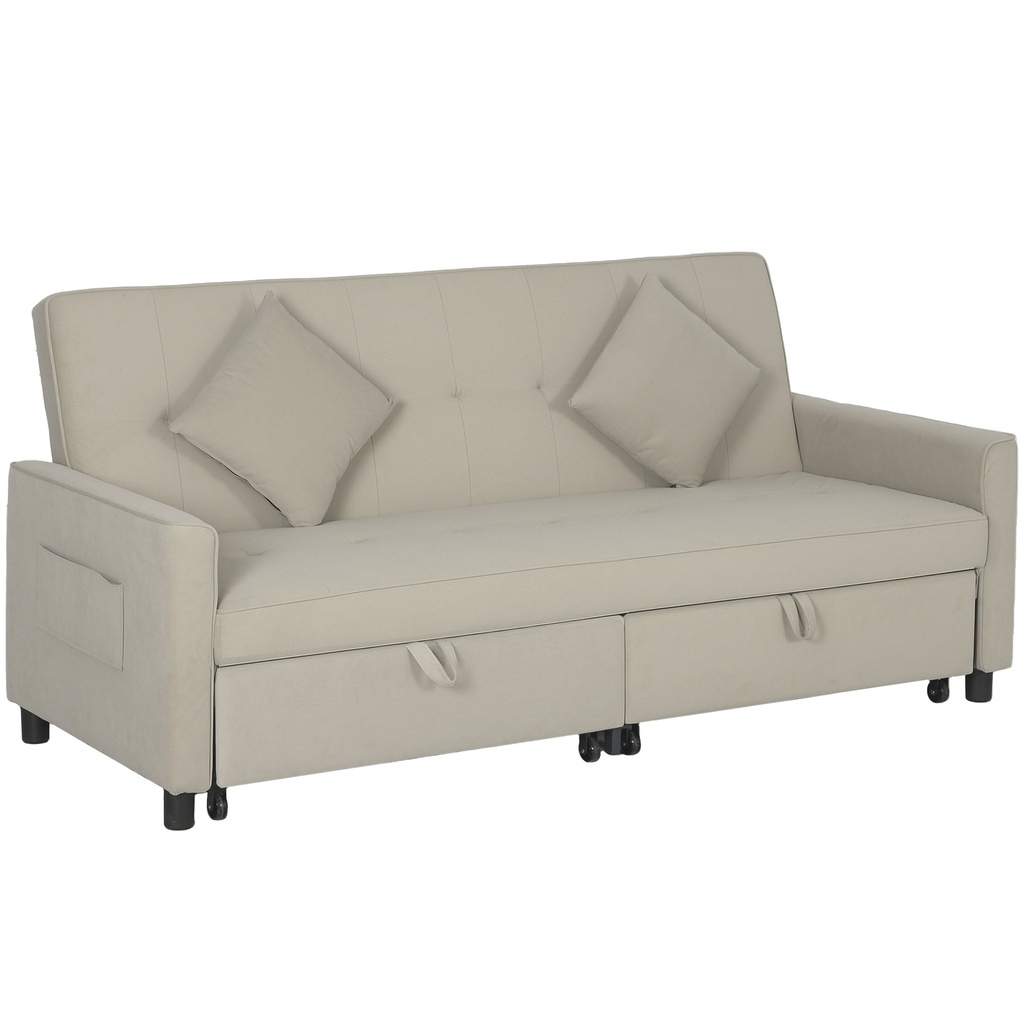 [AOSOM-83B-156V70BG] 3 Seater Velvet Sofa Bed 196 x 90 x 89cm