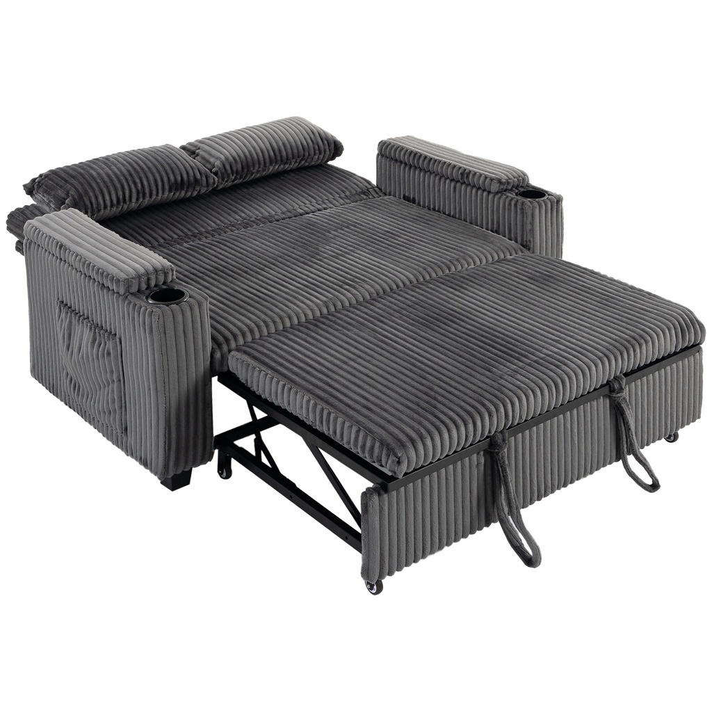 [AOSOM-83B-874V70BK] 2 Seater Corduroy Sofa Bed 132 x 88 x 88cm