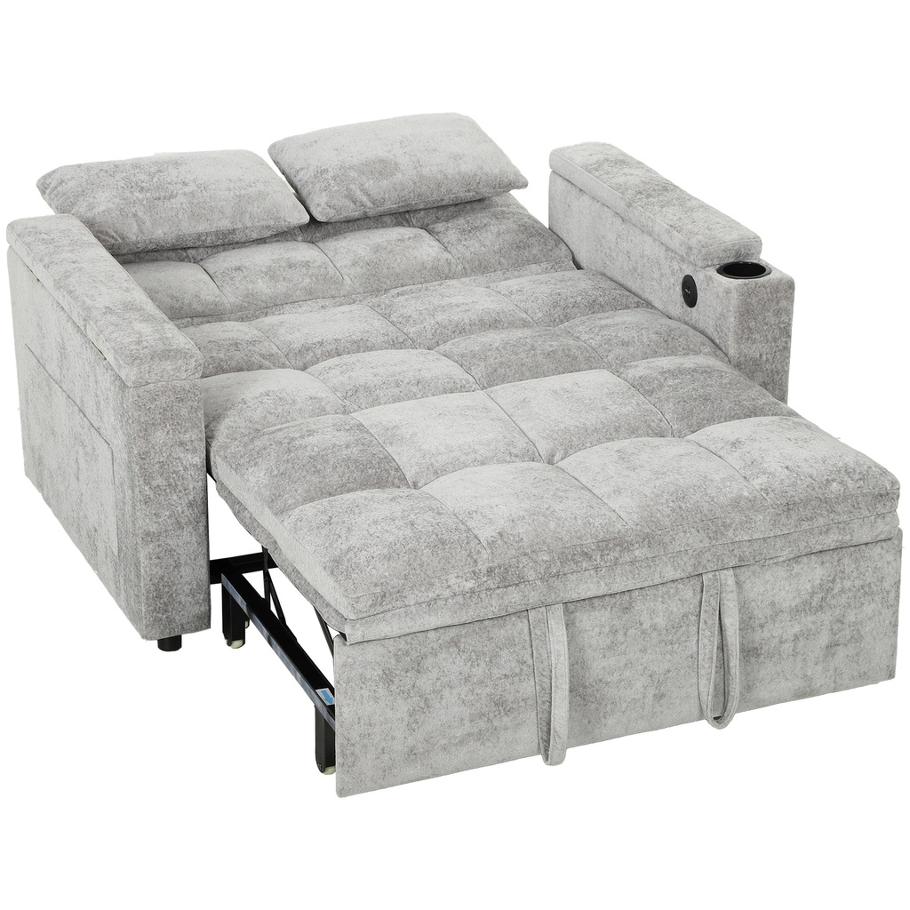 [AOSOM-83B-899V70GY] 2 Seater Velvet Sofa Bed 137 x 91 x 95cm, Grey