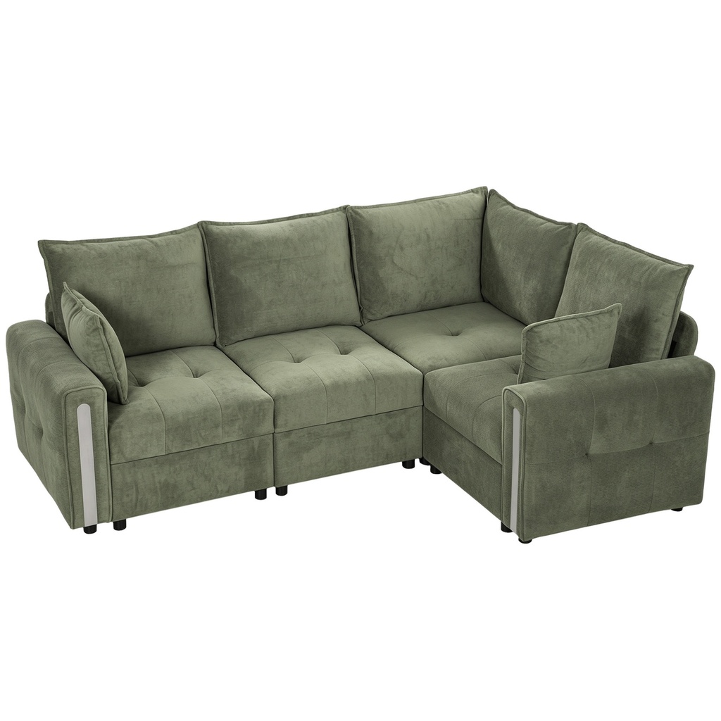 [AOSOM-83F-015V72BG] Corner 3 Seater Velvet Sofa 228 x 164 x 88cm
