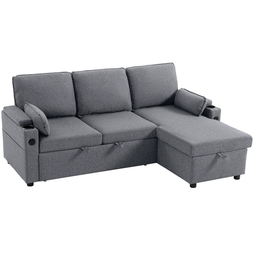 [AOSOM-83B-787V70BU] Corner Linen Sofa Bed 205 x 136.5 x 85cm