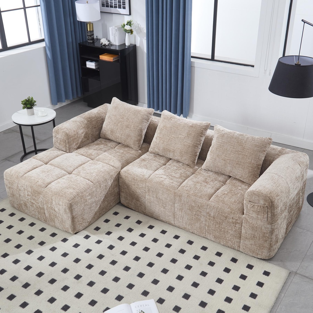 [AOSOM-F-GOM-W2678S00017] Corner Chenille Sofa Bed 250 x 158 x 60cm