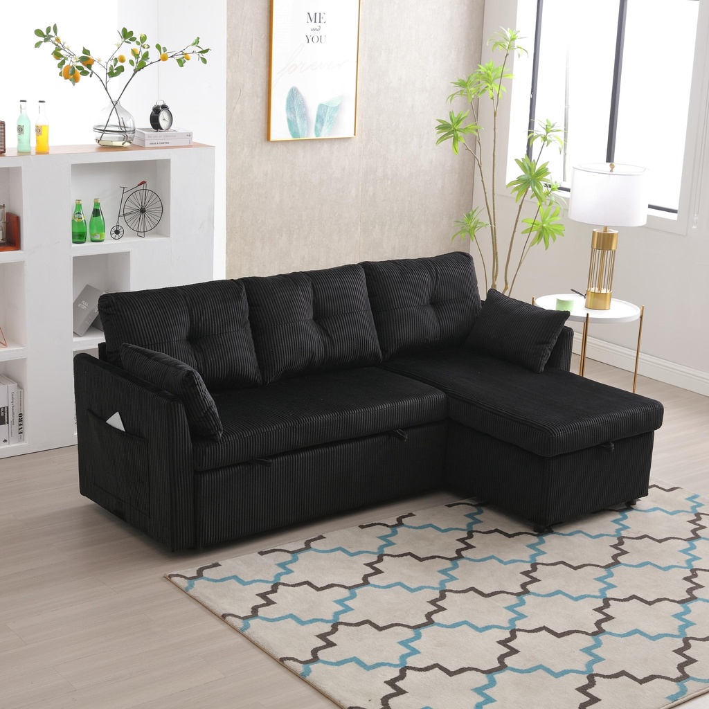 [AOSOM-F-GOM-W2678S00027] Corner Corduroy Sofa Bed 206 x 130 x 88cm