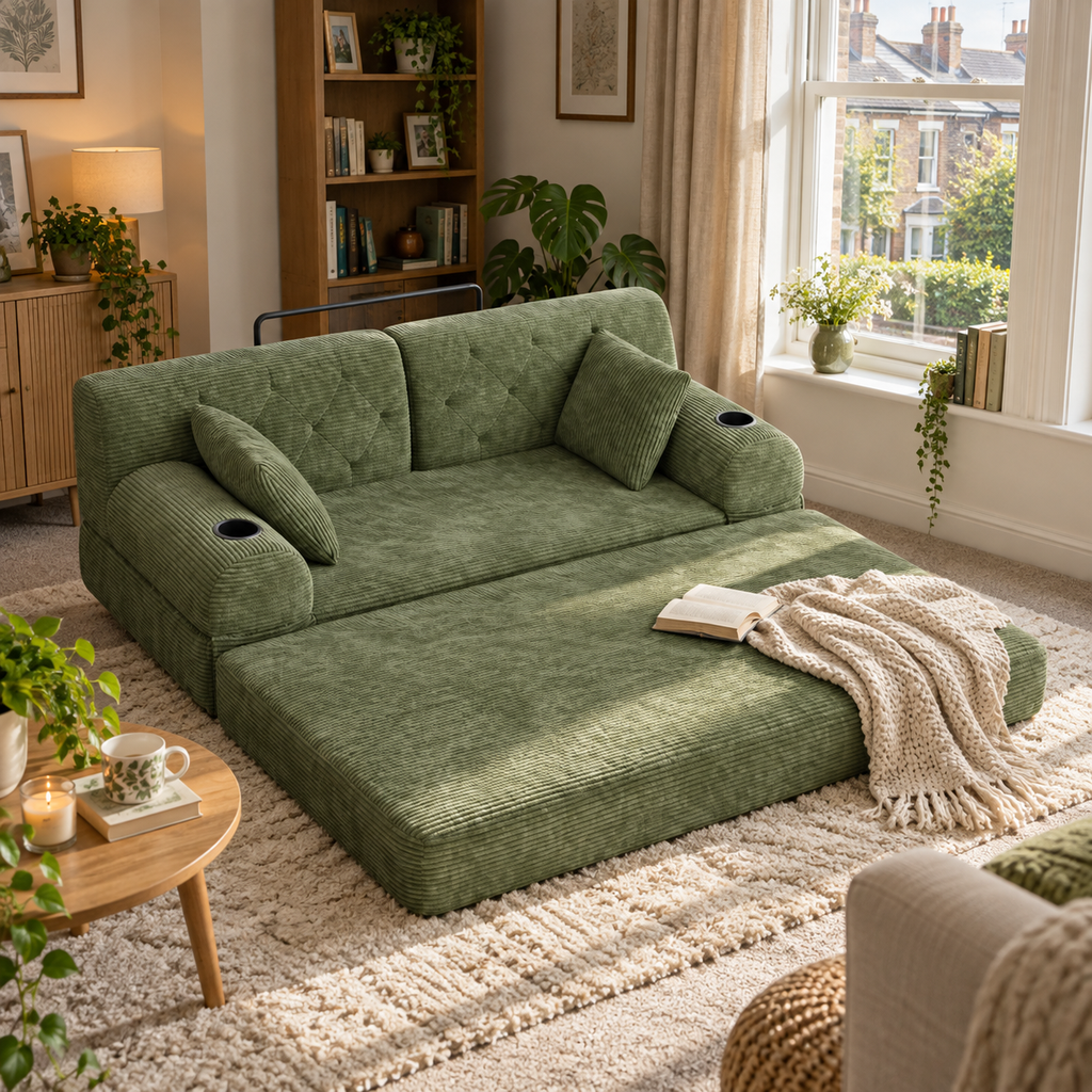 [AOSOM-F-GOM-W3779S00061] Corduroy Sofa Bed 168 x 80 x 81cm