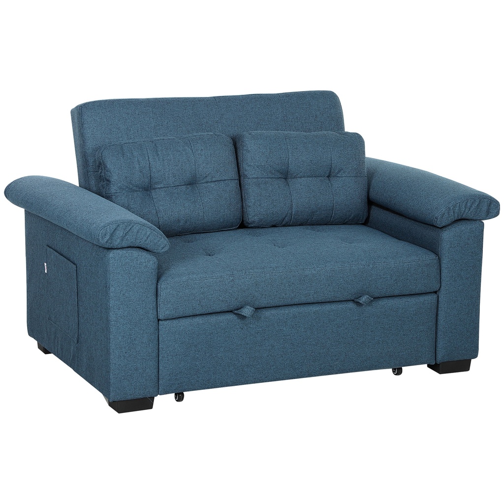[AOSOM-83B-232V70BU] 2 Seater Linen Sofa Bed 140 x 87.5 x 86cm, Blue