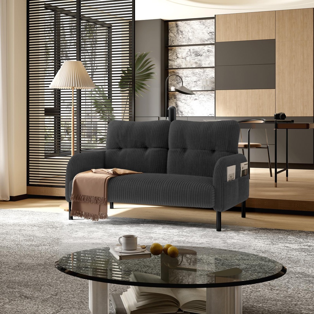 [AOSOM-F-GOM-W2678P422270] Corduroy Sofa 120 x 65 x 79cm, Grey
