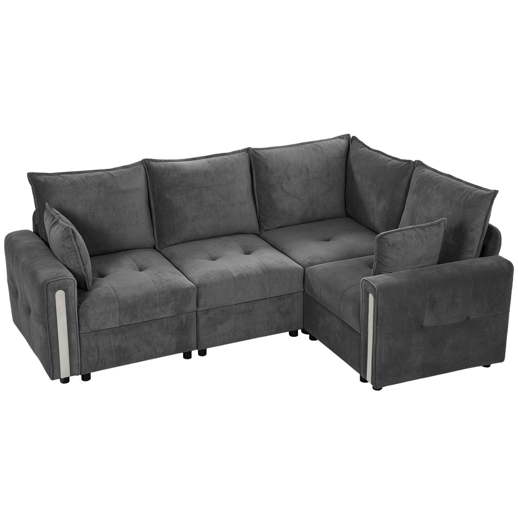 [AOSOM-83F-015V72CG] Corner 3 Seater Velvet Sofa 228 x 164 x 88cm, Dark Grey, Black