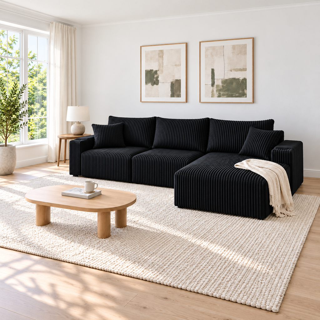 [AOSOM-F-GOM-W2678S00014] Corner Corduroy Sofa 257 x 160 x 80cm