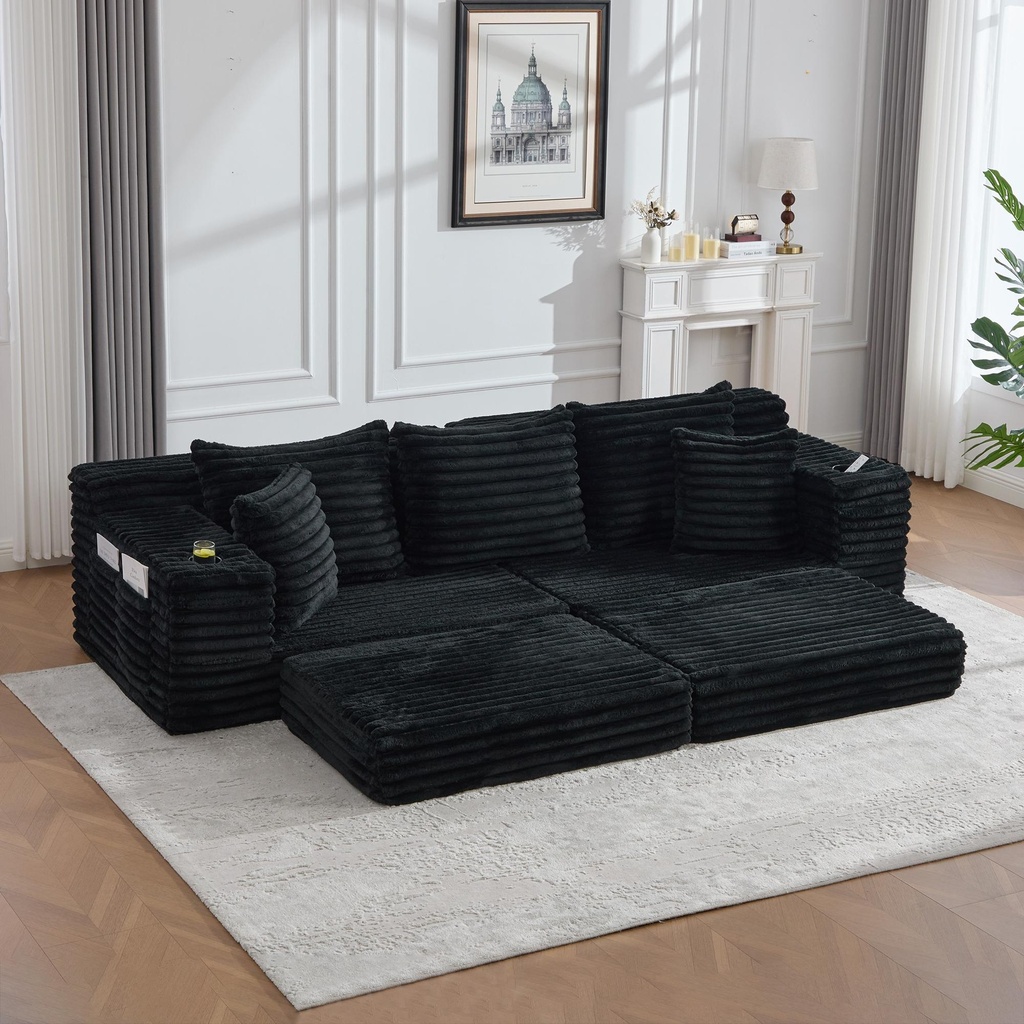 [AOSOM-F-GOM-W3779S00040] Corduroy Sofa Bed 273 x 98 x 87cm