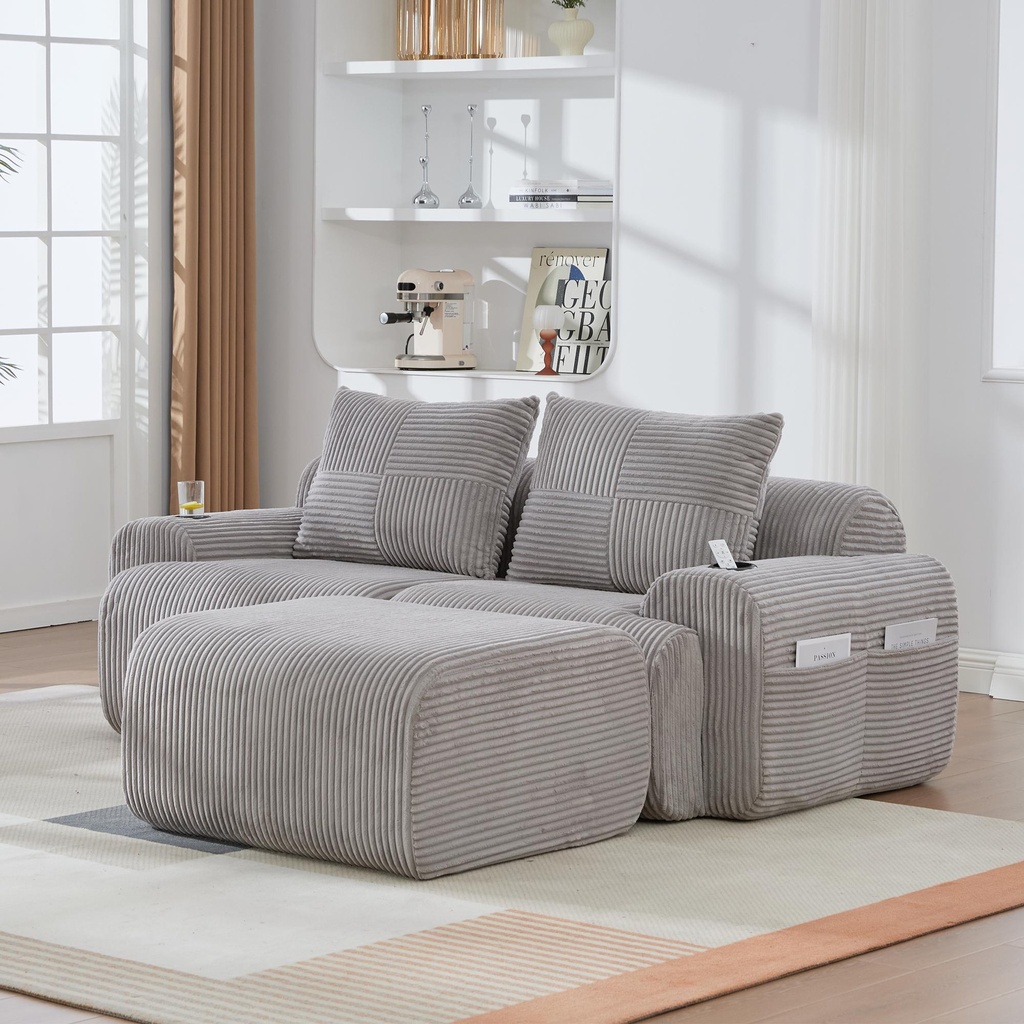 [AOSOM-F-GOM-W3779S00051] 2 Seater Corduroy Sofa 200 x 174 x 80cm