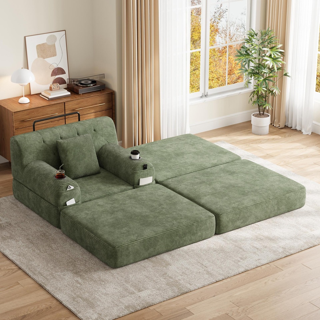 [AOSOM-F-GOM-W3779S00067] 1 Seater Corduroy Sofa Bed 107 x 162 x 81cm