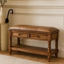 Mango Wood Spindle Storage Bench 35 x 90 x 55cm, Brown