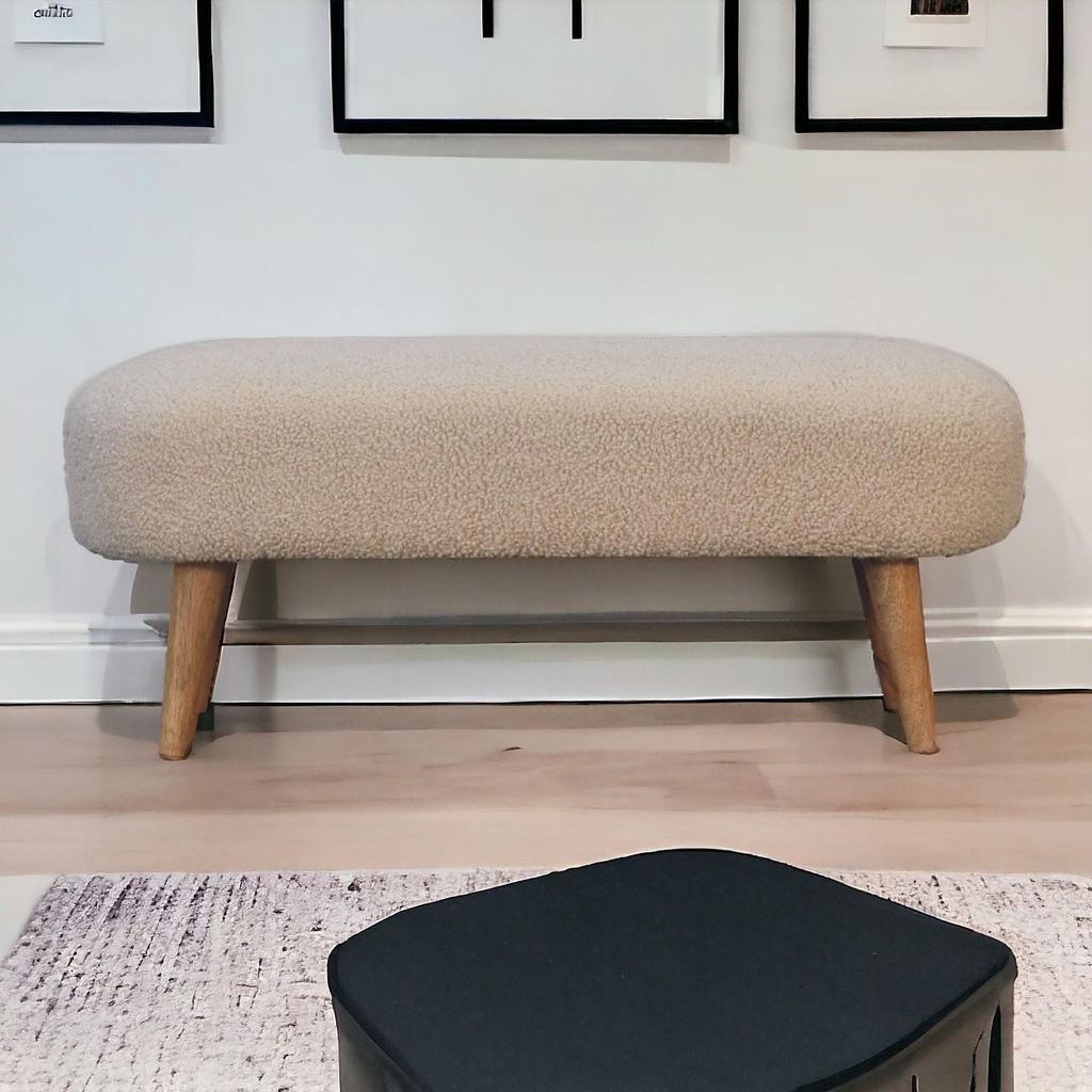 [AOSOM-F-AFU-B2743P403458] Mango Wood Bench 32 x 92 x 38cm, Brown, Cream