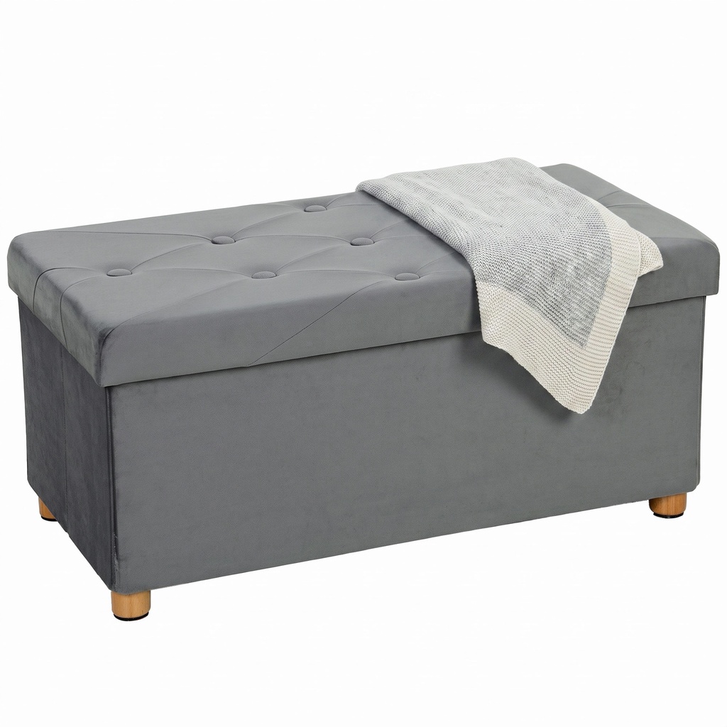 [AOSOM-838-471V70CW] Velvet Storage Ottoman Bench 76 x 38 x 38cm