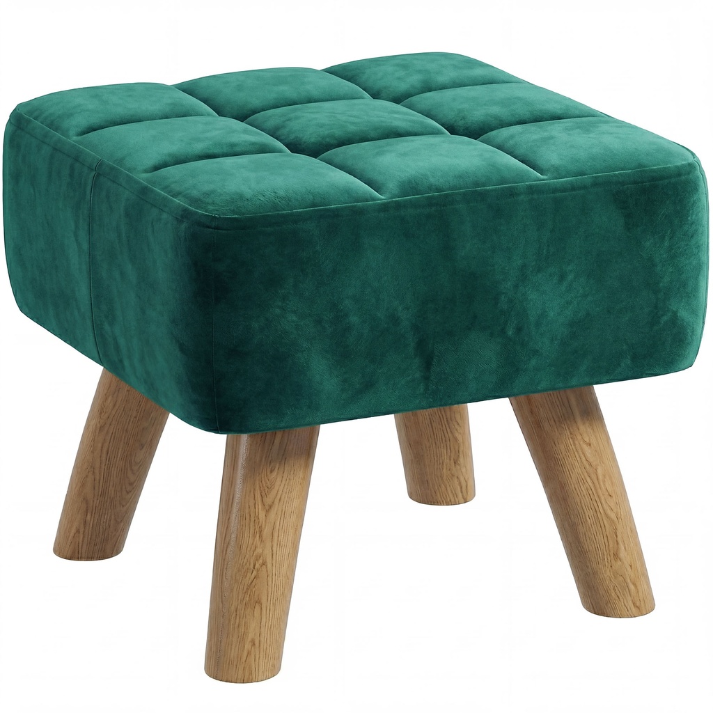 [AOSOM-838-461V71DG] Square Velvet Footstool 27 x 27 x 26cm, Dark Green