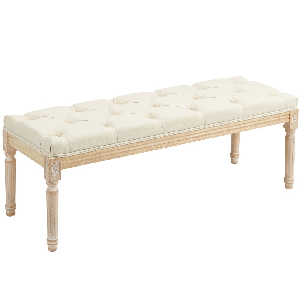 [AOSOM-838-160V72CW] Linen Ottoman Bench 43 x 115 x 40cm, Cream White