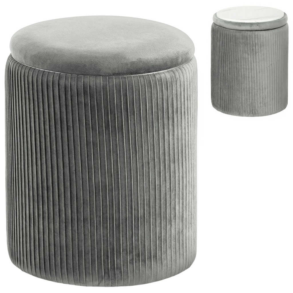 [AOSOM-838-618V70BU] Round Velvet Storage Ottoman 35 x 35 x 45cm