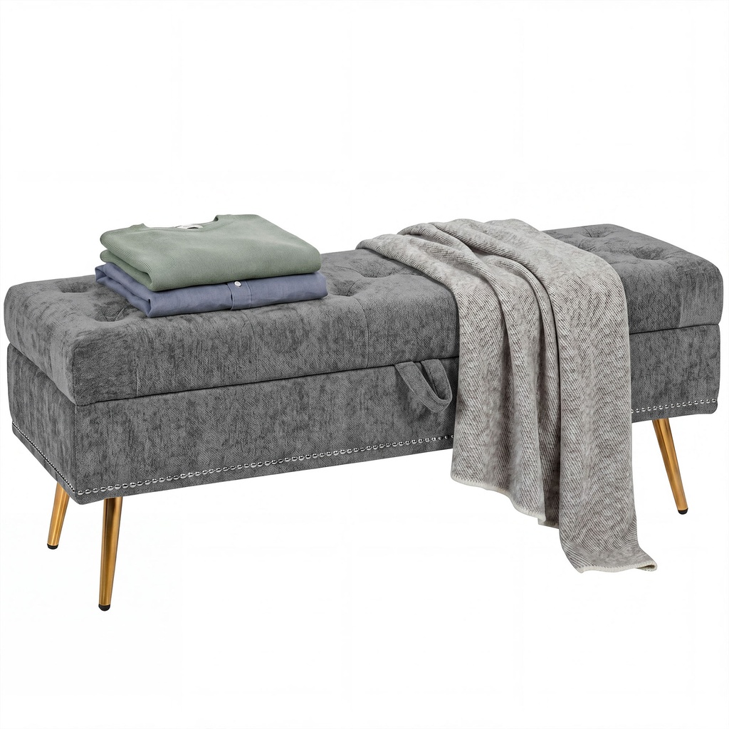 [AOSOM-838-650V70GY] Chenille Storage Ottoman 114 x 41 x 45cm
