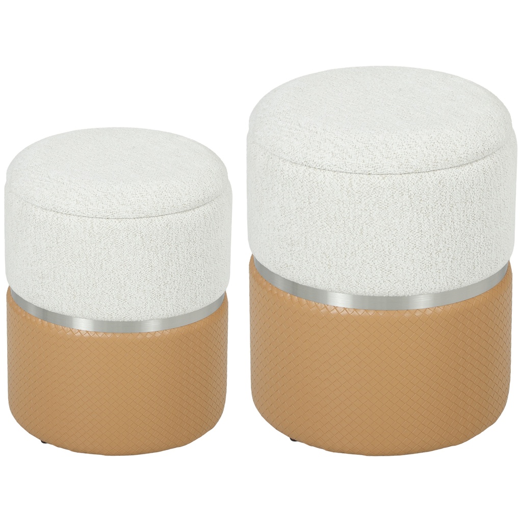 [AOSOM-838-613V70BN] Round Set of 2 Chenille Storage Ottoman 36 x 45 x 31.5cm