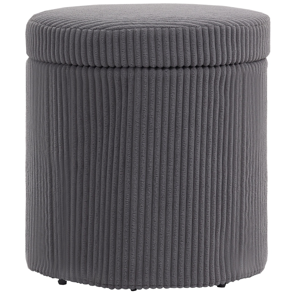 [AOSOM-838-530V70BG] Round Corduroy Storage Ottoman 40 x 41cm