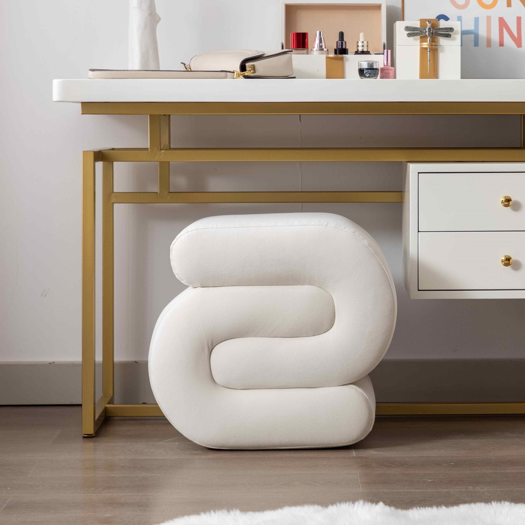 [AOSOM-F-DEK-W39794431] S-Shaped Velvet Footstool 50 x 46 x 46cm, Ivory White