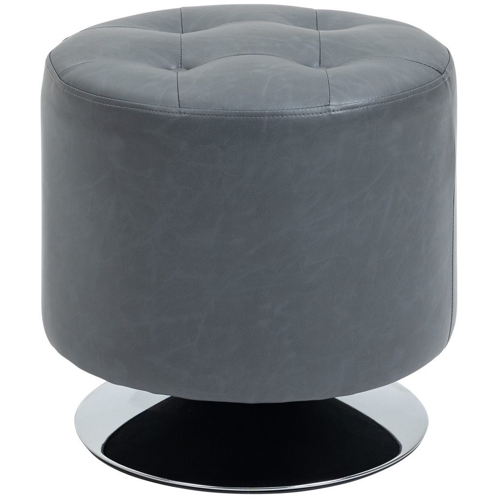 [AOSOM-838-103V71GY] Round Faux Leather Footstool 45.5 x 44.5cm, Grey