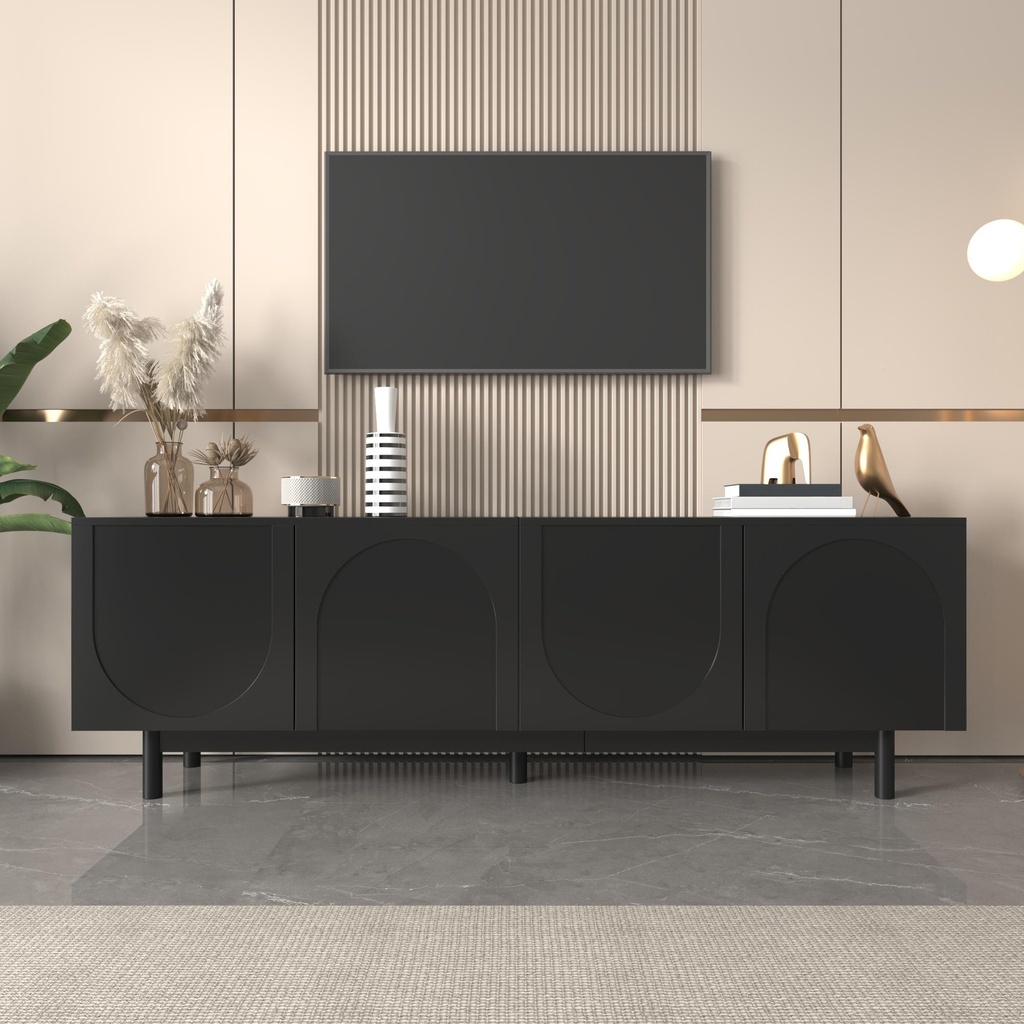 Modern Lowboard TV Cabinet with Push-to-Open Doors and Adjustable Shelves, TV Stand for Living Room, 175L x 38W x 56H cm, Black (Product Only - No assembly)