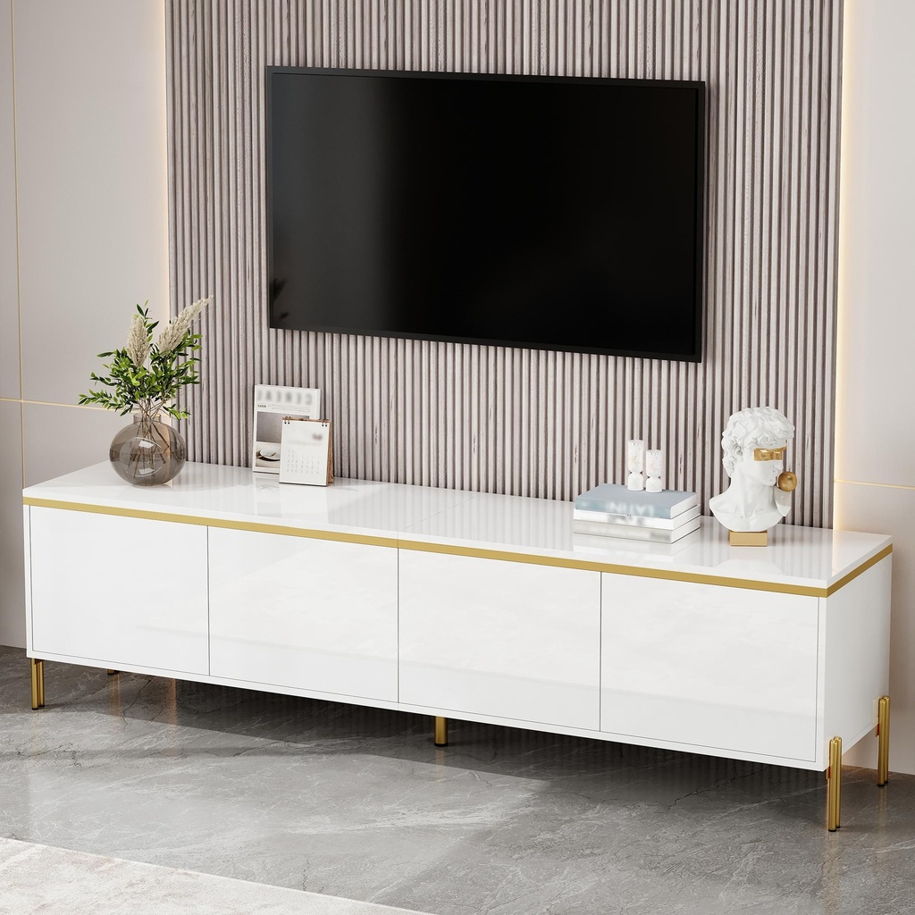 Spacious TV Stand with 4-Door Storage, Functional TV Cabinet for Modern and Italian Minimalist Living Rooms, 170L x 38W x 50H cm, White (Product Only - No assembly)