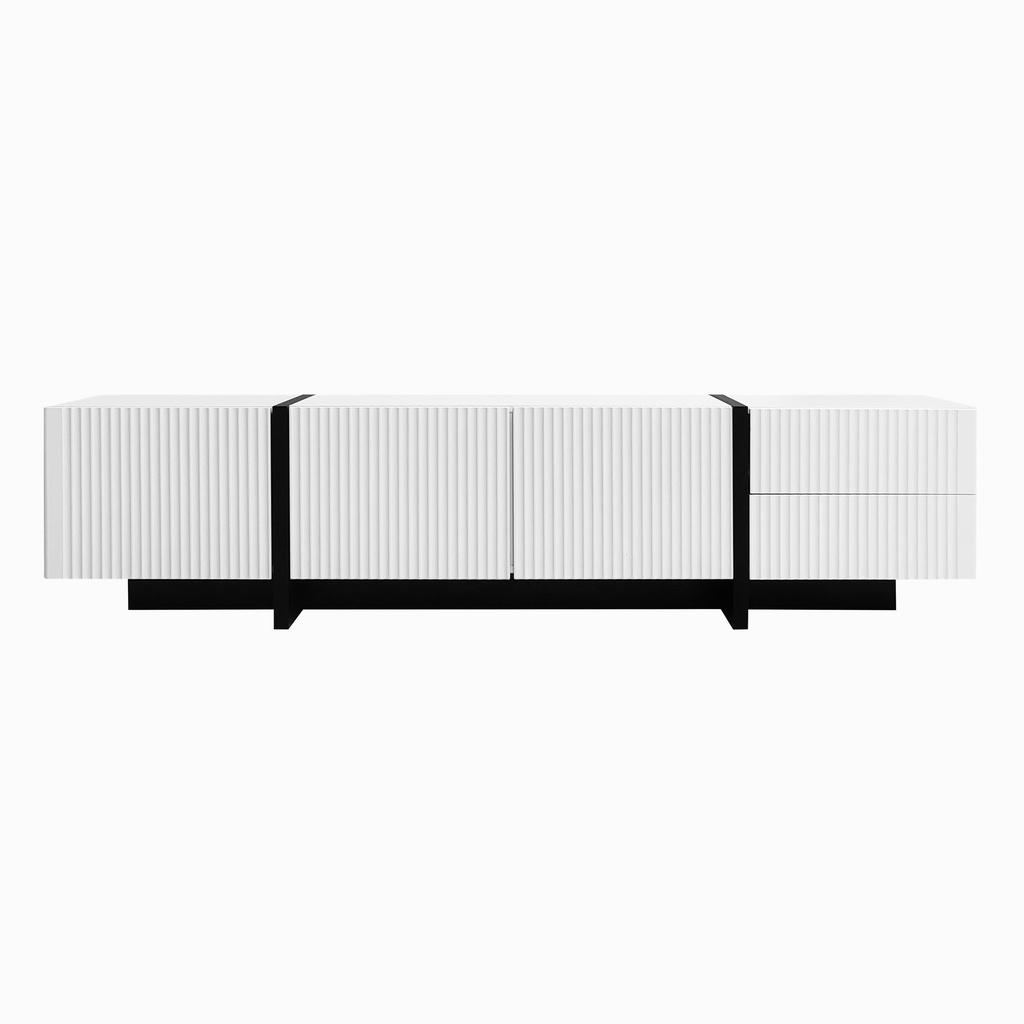 Stylish TV Cabinet with MDF and Particleboard Construction, Soft-Close TV Stand with 3 Doors and 2 Drawers, 190L x 35W x 45H cm, Black+White (Product Only - No assembly, Black)