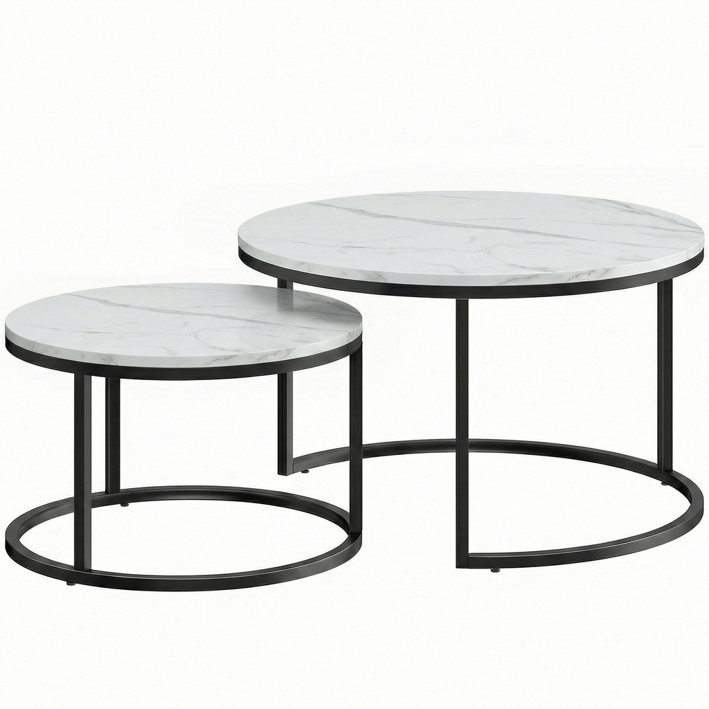 HOMCOM Marble-Effect Stacking Tables Set of 2 - White