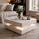 High Gloss Round Coffee Table with Rotating Top and 16-Colour LED Light, White