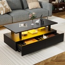 Modern Coffee Table with App-Controlled LED, Black