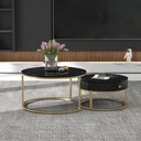 Round Nesting Coffee Tables with Storage Drawer, Black