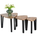 HOMCOM Nest of 3 Triangle Tables Metal Legs Walnut Wood Grain