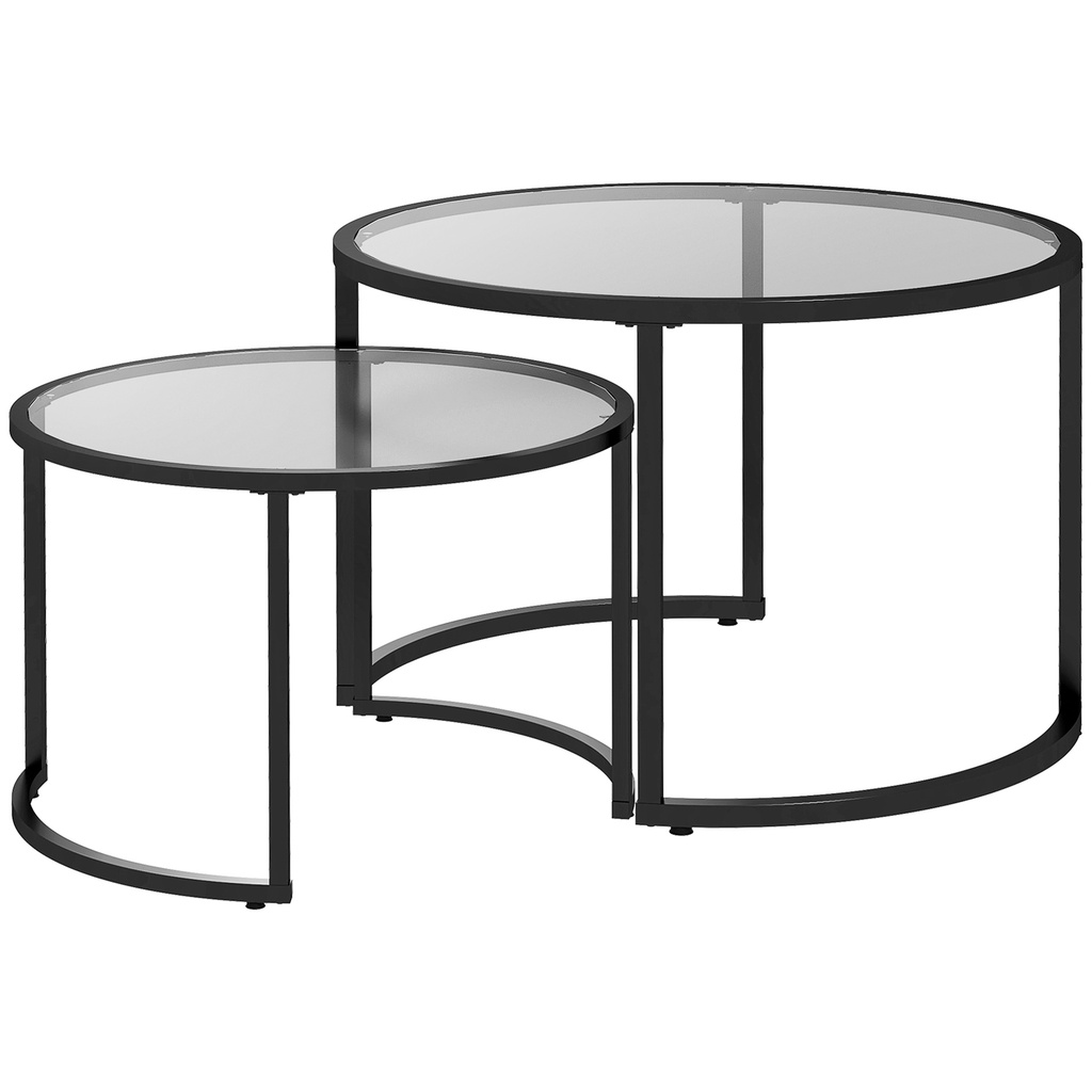 Nest of Glass-Top Coffee Tables 2-Piece Set