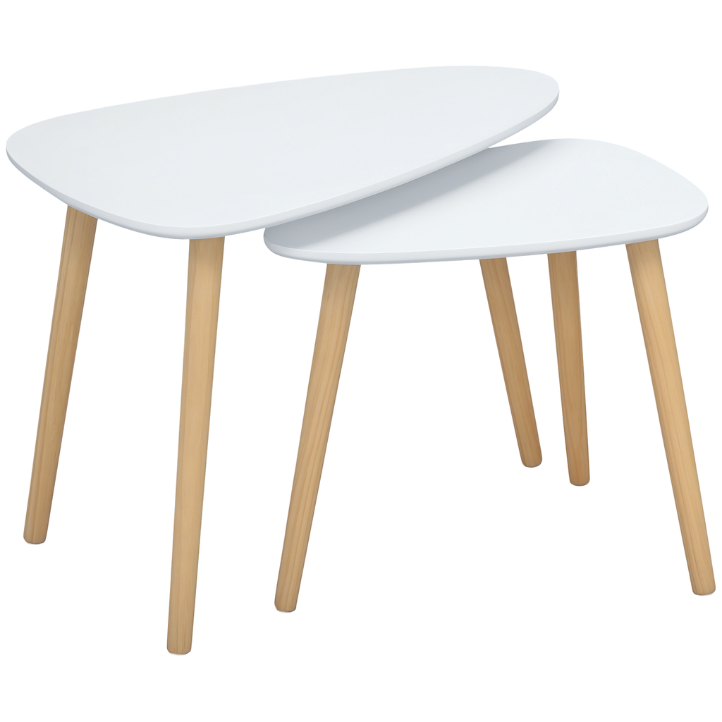Nesting Coffee Table Set of 2 White Wood Legs