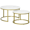 HOMCOM Round Nesting Tables Faux Marble Metal Frame White