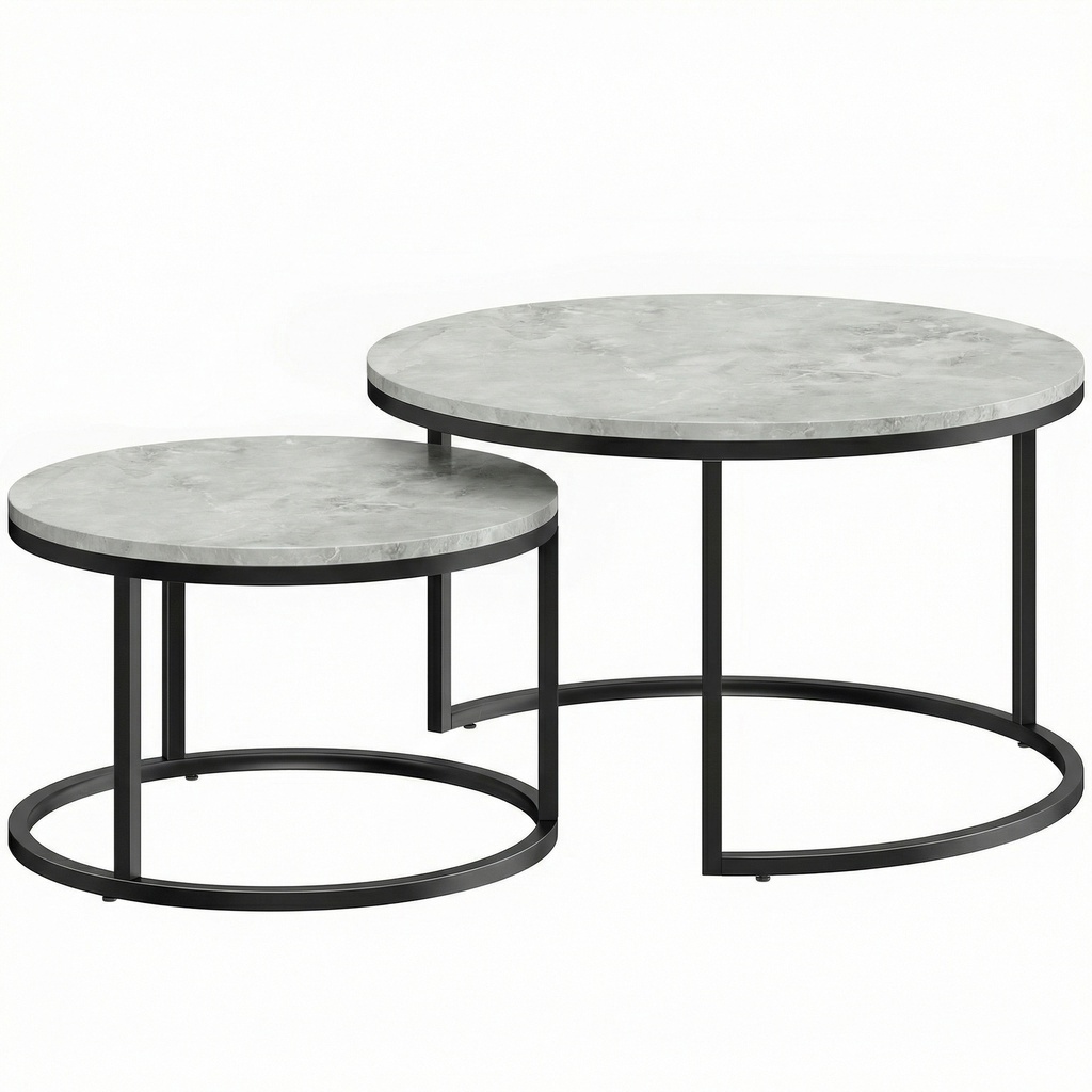 HOMCOM Marble-Effect Stacking Tables Set of 2 Grey