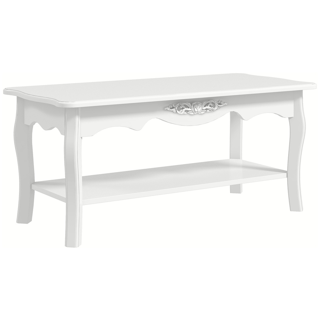 White Coffee Table Wood with Storage Shelf 94x44cm
