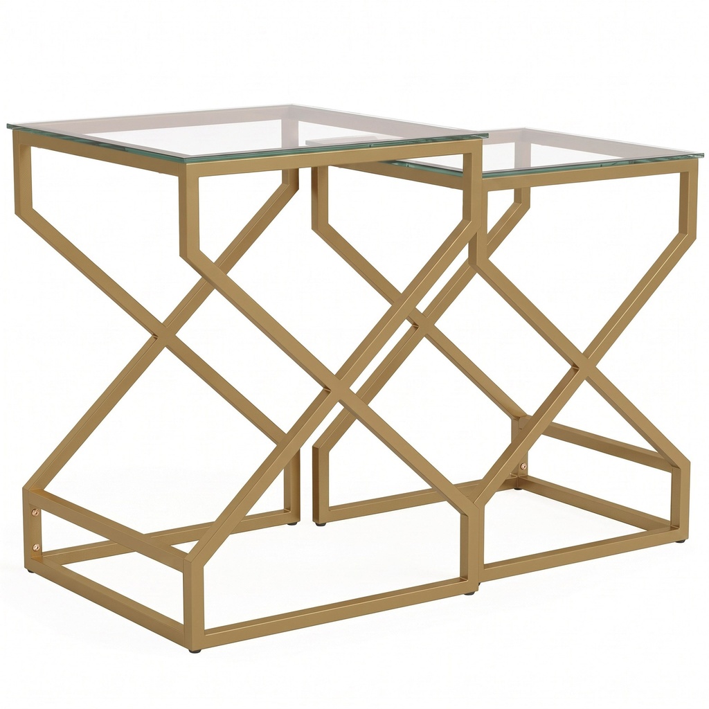 HOMCOM Nest of Tables Set 2 Tempered Glass Top Transparent