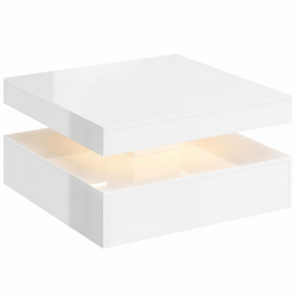 LED Coffee Table 2-Tier Storage High Gloss White