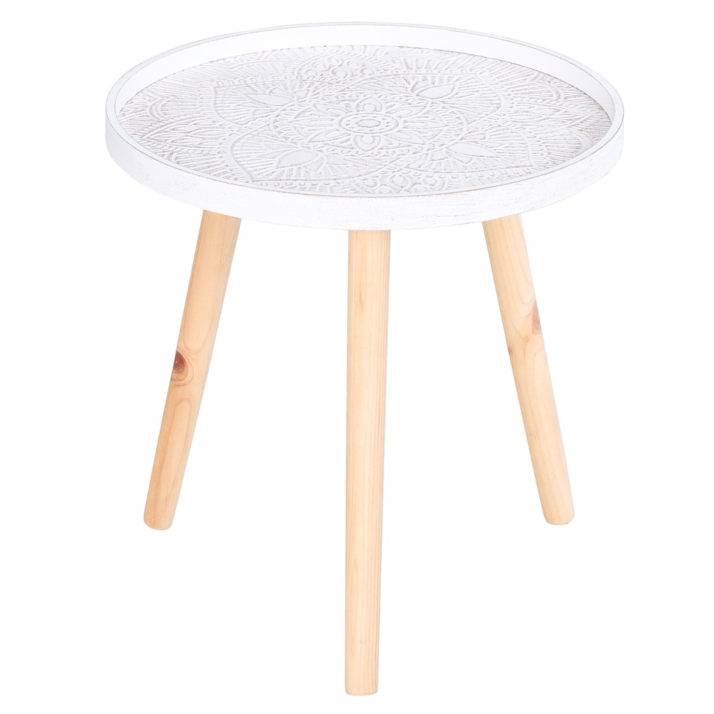 Floral Round Coffee Table Wood Legs Modern White