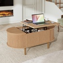Oval Height-Adjustable Coffee Table with Flip-Top Storage, 100L x 48W x 53.5H cm, Walnut