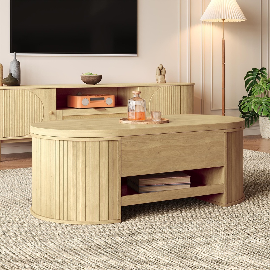 Lift-Top Coffee Table with Height-Adjustable Lift-Up Tabletop, 110L x 55.5W x 40H cm, Wood